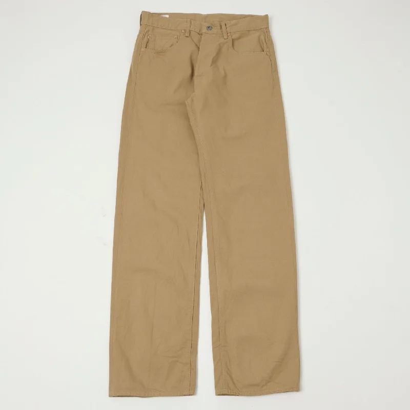 Best Fitting Men's JeansONI 022-SCKB 9.5oz Selvedge Chambray Wide Straight Chino - Khaki Beige