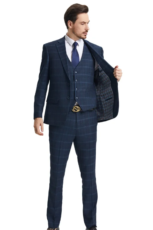 MageMode Collection: Men's 3-Piece Navy Plaid Suit With Hybrid Fit Jacket