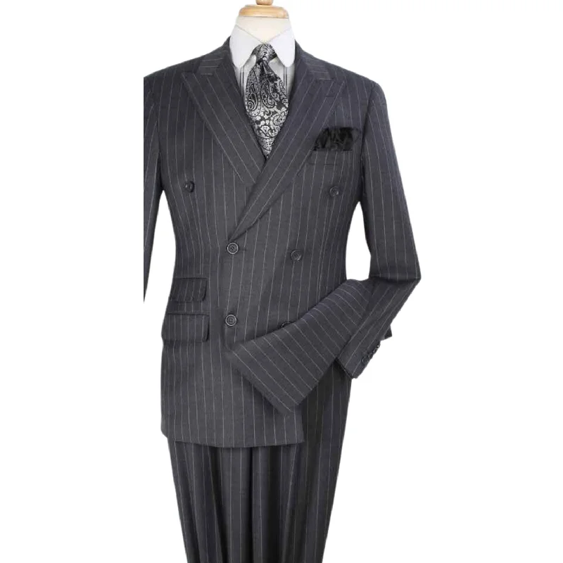 Grey Stripe 100% Wool High Fashion Three-Piece Suit with Vest