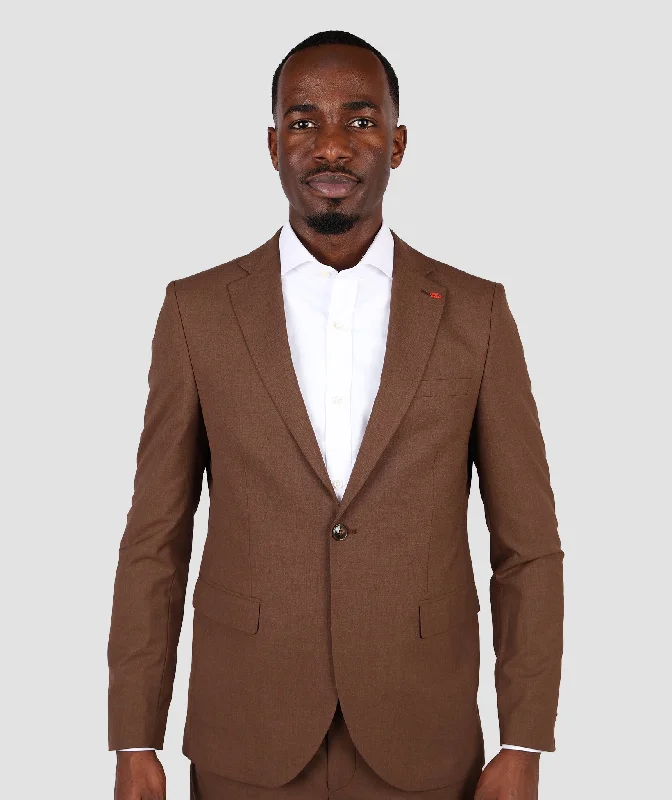 TWN Slim Fit Brown Suit