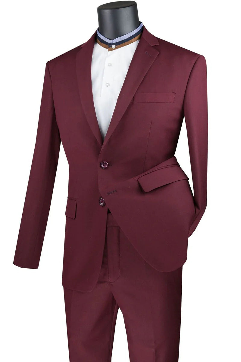 Vintagevo Collection: Burgundy 2 Piece Solid Color Single Breasted Slim Fit Suit