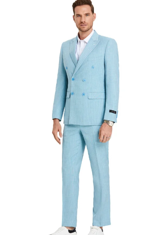 Triumph Collection: Men's Pinstripe 3-Piece Slim Fit Suit In Teal