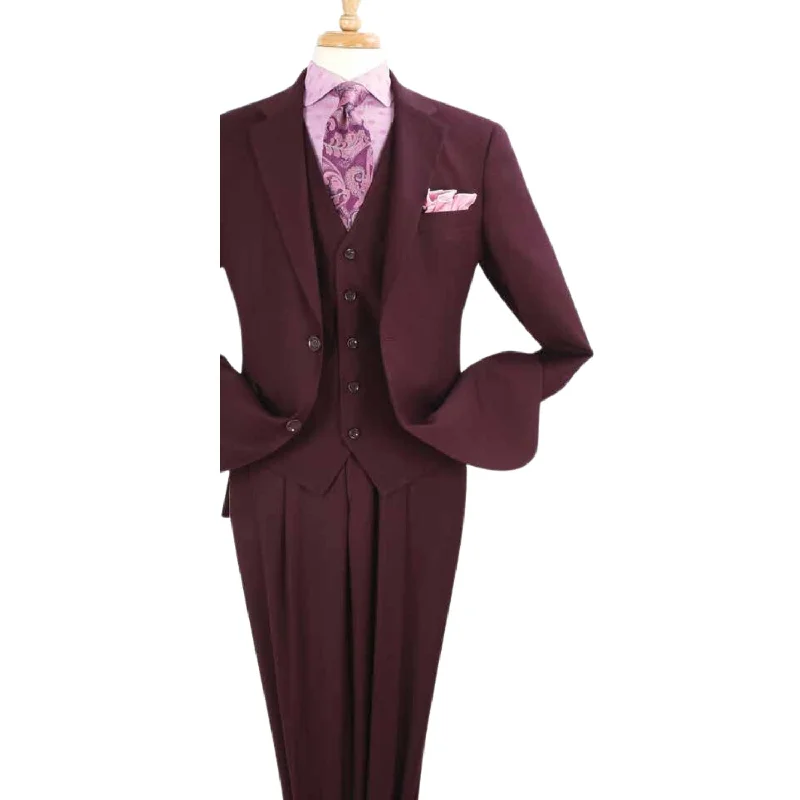 Luxury Wool Feel Burgundy Classic Fit 3-Piece Suit Set with Vest