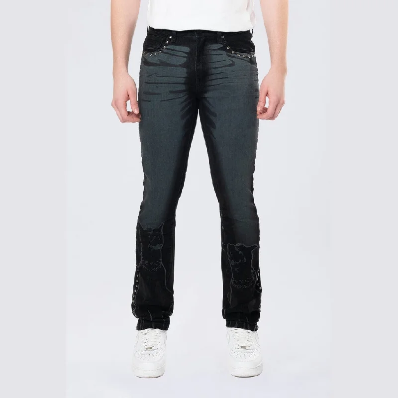 Everyday Casual Men's JeansLong Slim Color Flocked Jeans - Dorset Black