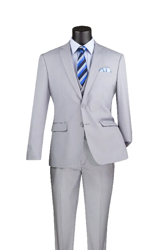 Formalita Collection: Light Grey 3 Piece Solid Color Single Breasted Slim Fit Suit