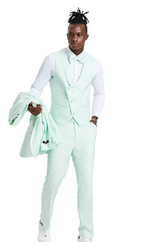 Whimsical Collection: Men's Polka-Dot 3-Piece Suit In Mint - Slim Fit