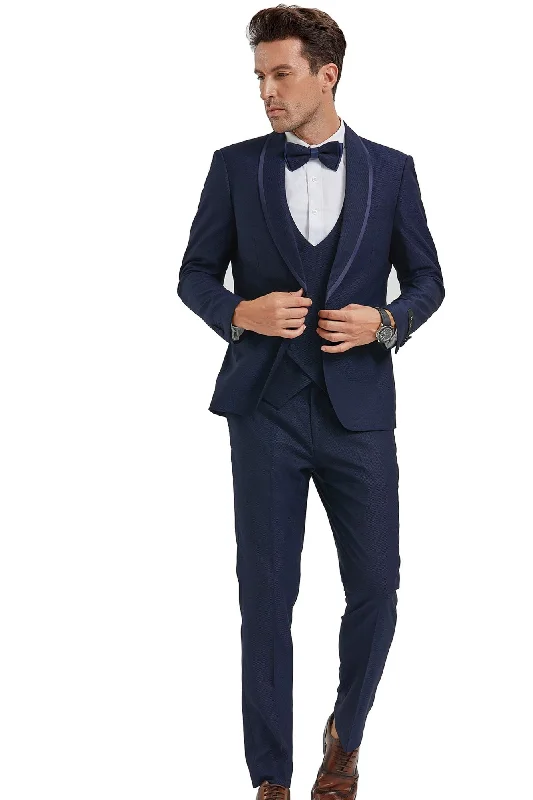 Tranquility Collection: Men's Birdseye 3-Piece Suit In Blue - Slim Fit