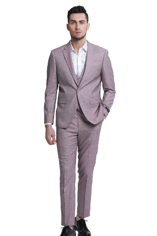 Avantique Collection: 3-Piece Solid Suit For Men In Rose - Slim Fit