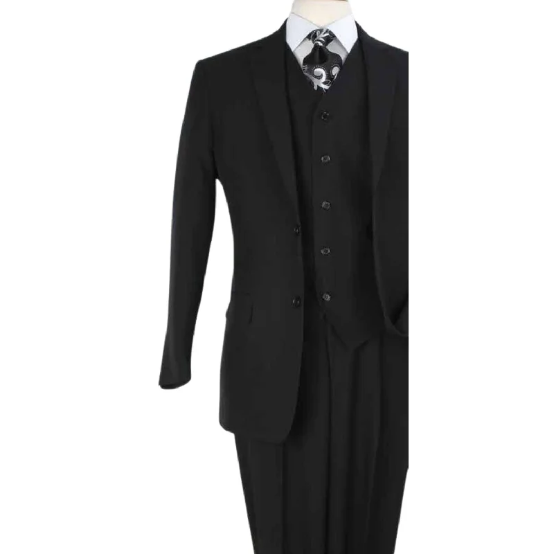 Luxury Wool Feel Black Classic Fit 3-Piece Suit Set with Vest