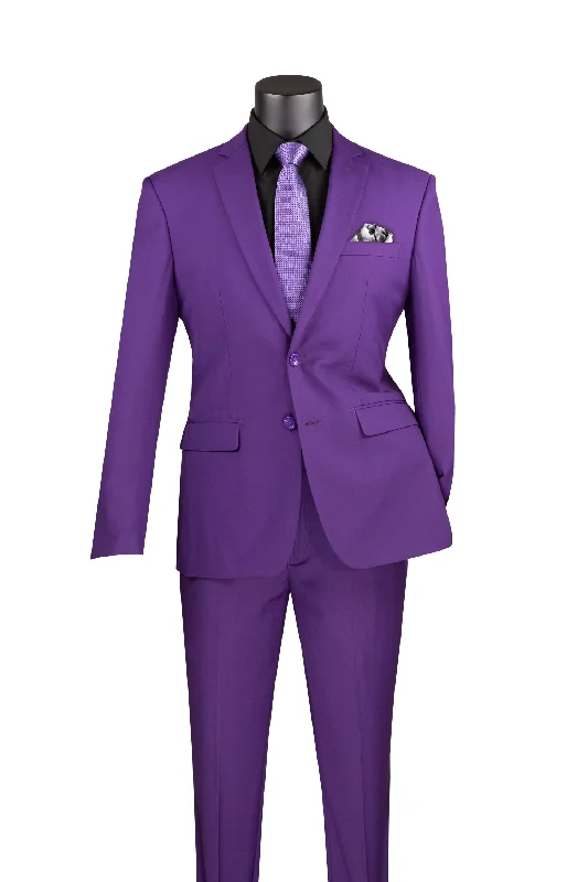 Vintagevo Collection: Purple 2 Piece Solid Color Single Breasted Slim Fit Suit