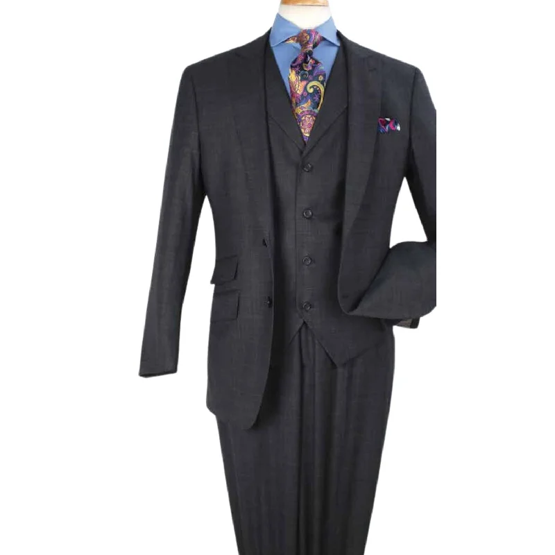 Charcoal Stripe High Fashion Three-Piece Wool Suit with Vest