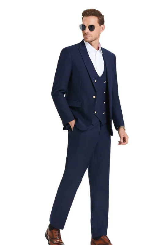 Urbane Collection: Men's Solid 3-Piece Suit In Navy - Slim Fit