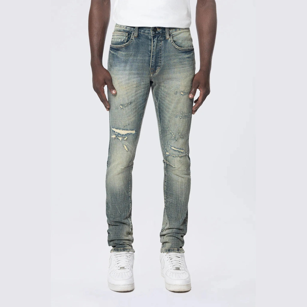 Sustainable Eco-Friendly Men's JeansSlim Tapered Vintage Washed Jeans - Faro Blue