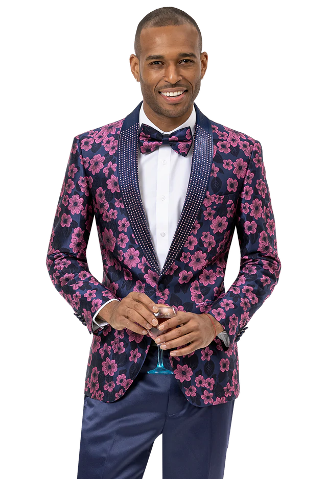 Blue & Pink Floral Print Fashion Blazer J156