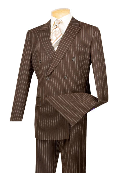 Symphony Collection: Brown 2 Piece Pinstripe Double Breasted Regular Fit Suit