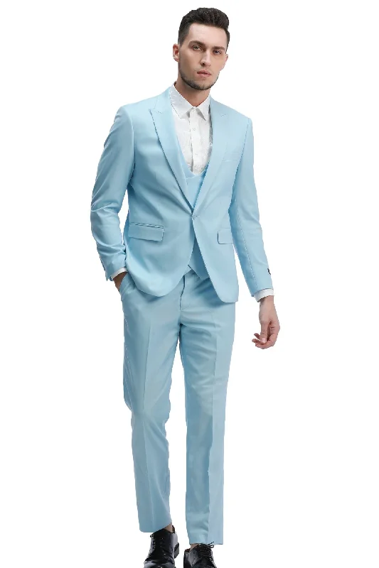 Noble Collection: Men's 3-Piece Slim Fit Solid Suit In Baby Blue