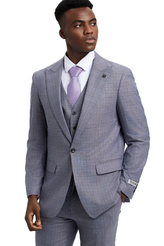 Persephone Collection: Plaid 3-Piece One-Button Closure Hybrid Fit Suit In Grey