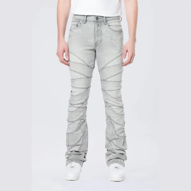 Men's Jeans for SportsStacked Flared Pinched Half-Moon Insert Pieced Jeans - Cloud Grey