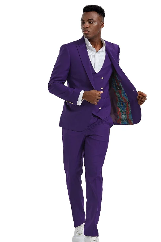 Urbane Collection: Men's Solid 3-Piece Suit In Purple - Slim Fit