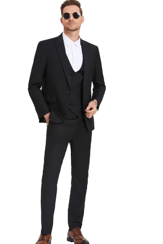 Noble Collection: Men's 3-Piece Slim Fit Solid Suit In Black