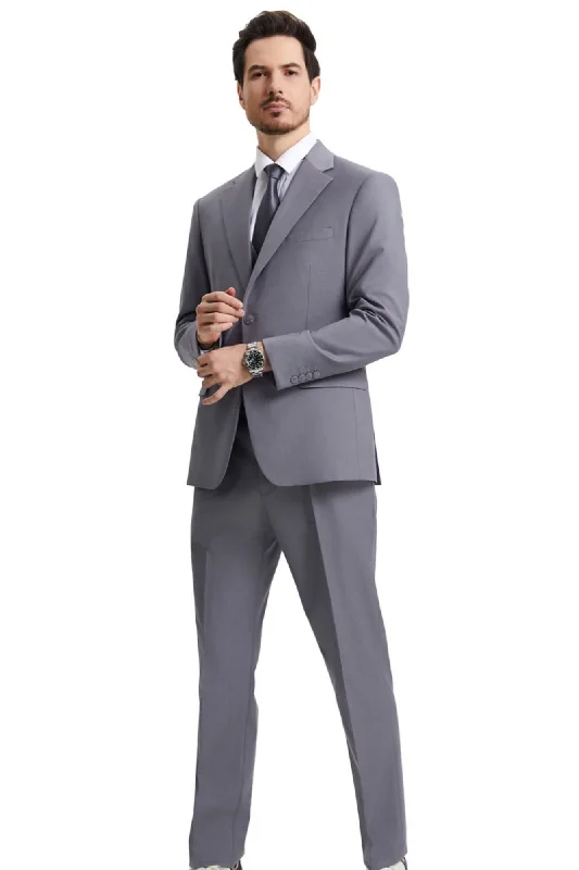 TempTrends Collection: 3 Piece Solid Slim Fit Suit For Men In Grey