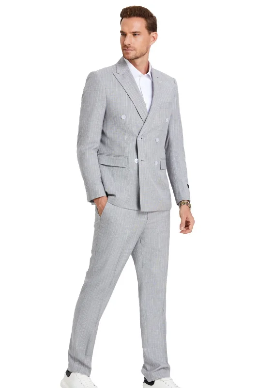 Triumph Collection: Men's Pinstripe 3-Piece Slim Fit Suit In Light Grey