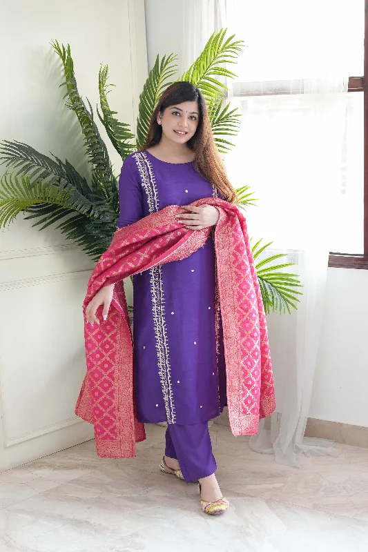 Yuvi Purple Silk Suit Set