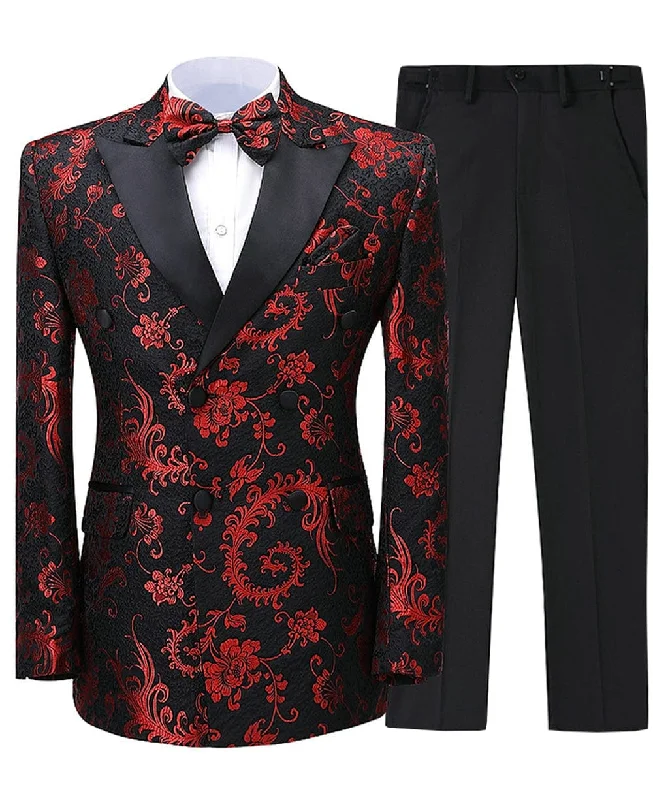 Patterned 2 Pieces Mens Suit Peak Lapel Tuxedos (Blazer+Pants)