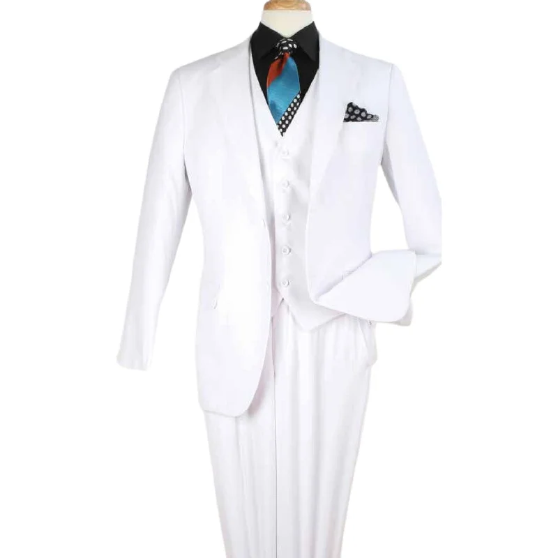 Luxury Wool Feel Pure White Classic Fit 3-Piece Suit Set with Vest