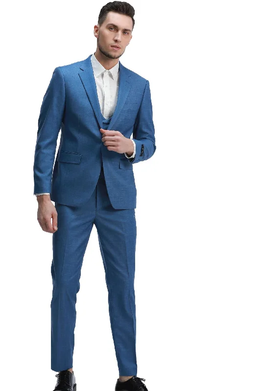 Avantique Collection: 3-Piece Solid Suit For Men In Blue - Slim Fit