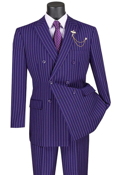 Symphony Collection: Purple 2 Piece Pinstripe Double Breasted Regular Fit Suit