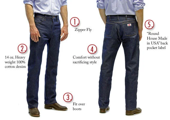 Sustainable Men's JeansMen's 5 Pocket Slim Fit Cowboy Jeans #1951 USA Made by ROUND HOUSE®