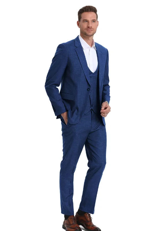 Avantique Collection: 3-Piece Solid Suit For Men In Navy - Slim Fit