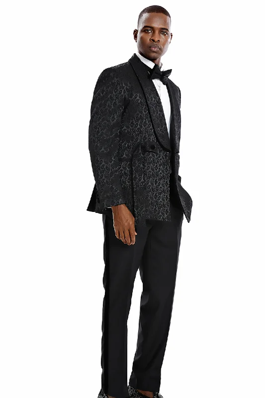 Revolutionize Collection: 3-Piece Paisley Suit For Men In Black - Slim Fit