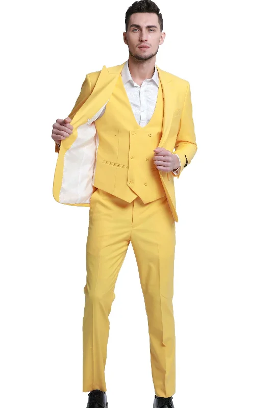 Noble Collection: Men's 3-Piece Slim Fit Solid Suit In Canary