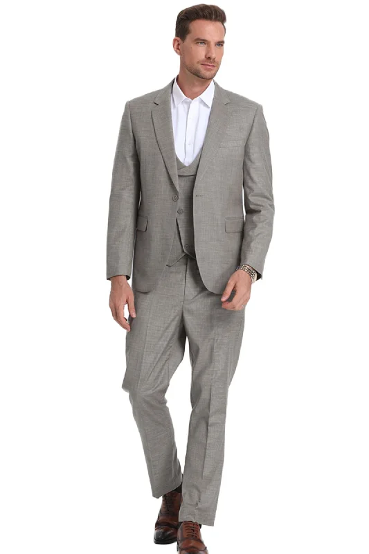 Avantique Collection: 3-Piece Solid Suit For Men In Lt Grey - Slim Fit