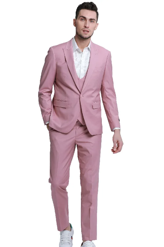 Noble Collection: Men's 3-Piece Slim Fit Solid Suit In Mauve