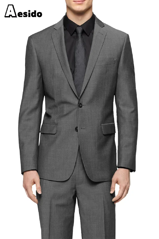 Grey 2 Pieces Business Casual Notch Lapel Slim Fit Men's Suit (Blazer+Pants)