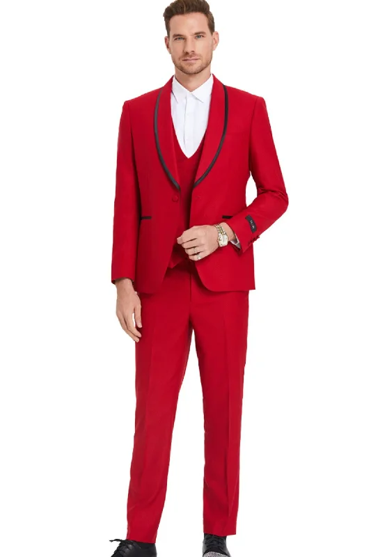 Tranquility Collection: Men's Birdseye 3-Piece Suit In Red - Slim Fit