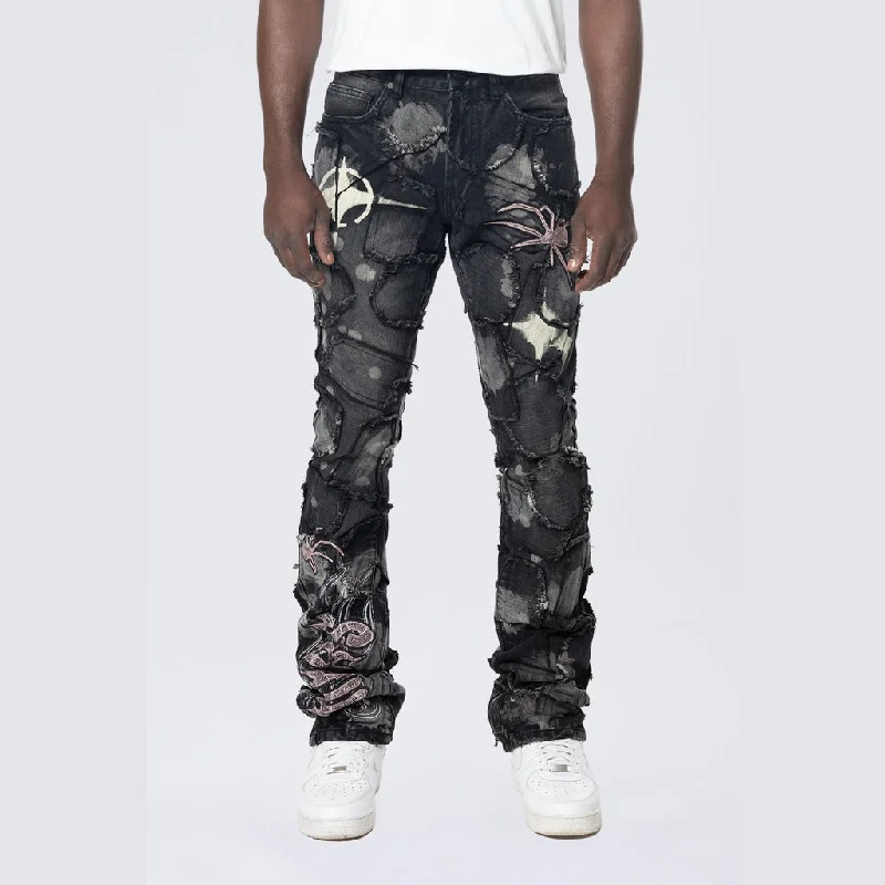 Trendy Men's JeansBaggy Stacked Flared Patchwork Jeans - Nickel Black