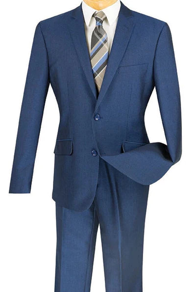 Chicquel Collection: Blue 2 Piece Solid Color Single Breasted Slim Fit Suit