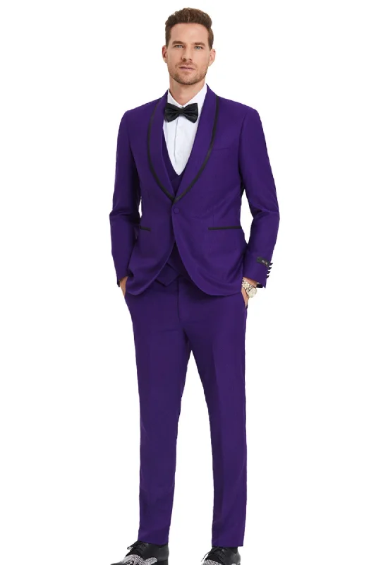 Tranquility Collection: Men's Birdseye 3-Piece Suit In Purple - Slim Fit