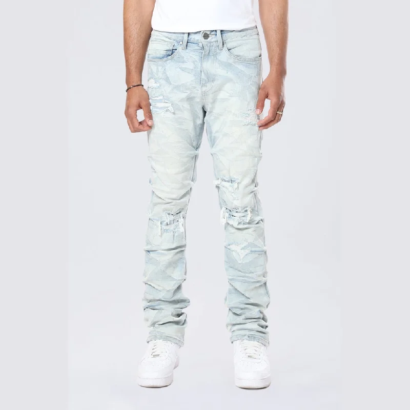 Men's Jeans with a Destroyed LookLong Straight Pinched Lightning Effect Jeans - Marshfield Blue