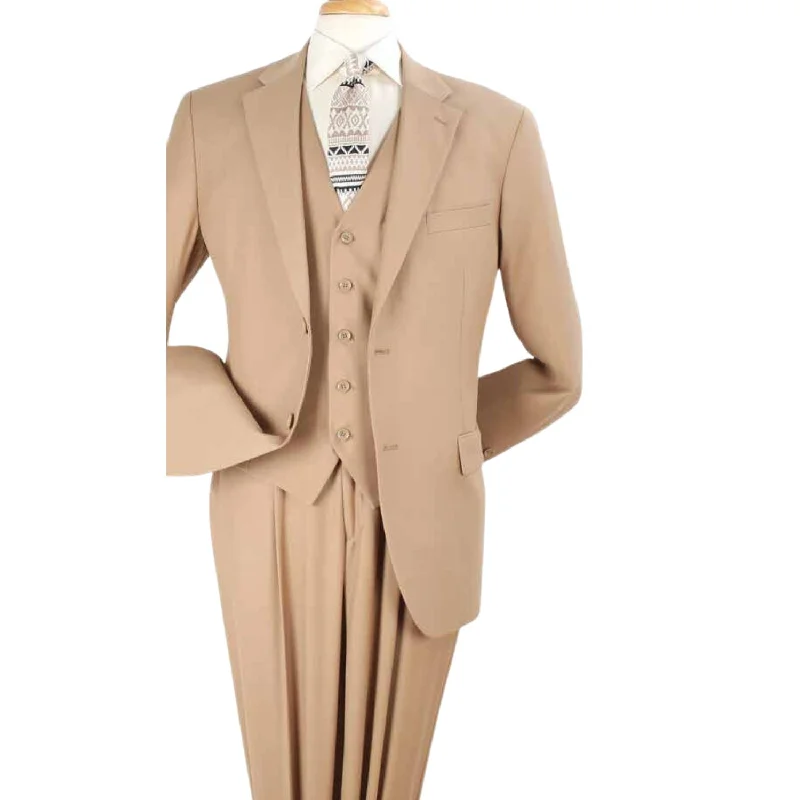 Luxury Wool Feel Camel Classic Fit 3-Piece Suit Set with Vest