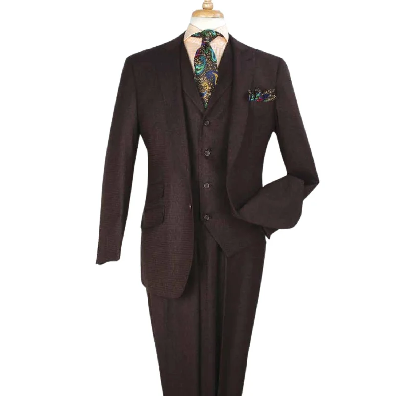 Brown High Fashion Three-Piece Wool Suit with Vest