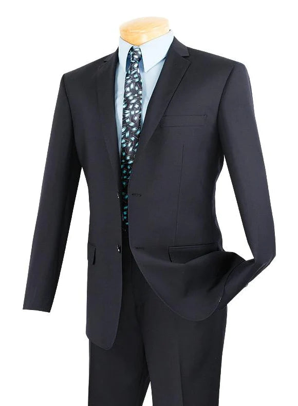 Vintagevo Collection: Navy 2 Piece Solid Color Single Breasted Slim Fit Suit