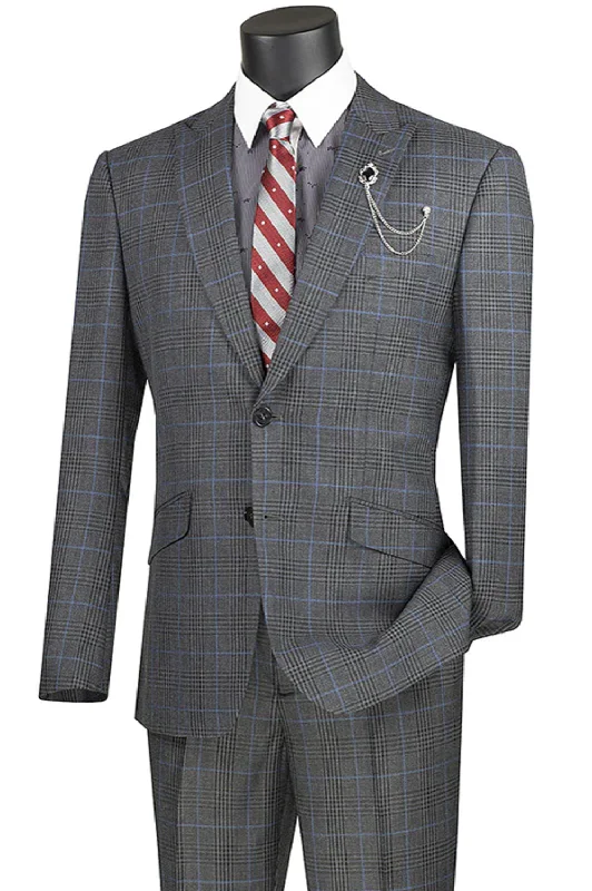 Moderno Collection: Charcoal 2 Piece Glen Plaid Single Breasted Slim Fit Suit