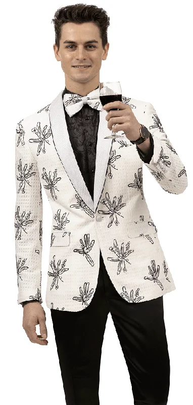 White Flower Pattern Fashion Blazer-Soprano J127