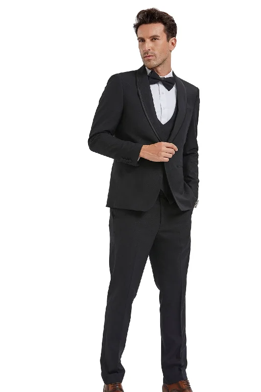 Tranquility Collection: Men's Birdseye 3-Piece Suit In Black - Slim Fit