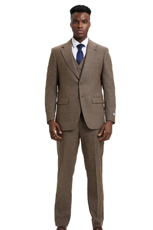 Sleekifyer Collection: Men's Graph Check 3 Piece Hybrid Fit Suit In Brown